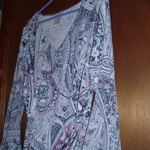 size lg regalia blouse, bell sleeves, gathered waist line,vneck nwot